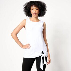 NEW Susan Graver Every Day Liquid Knit Sleeveless Rib Trim Top w/Tie XXS - White